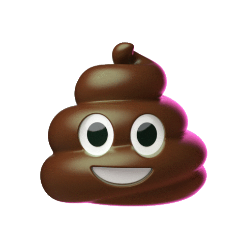 An animated poop with a face and a character